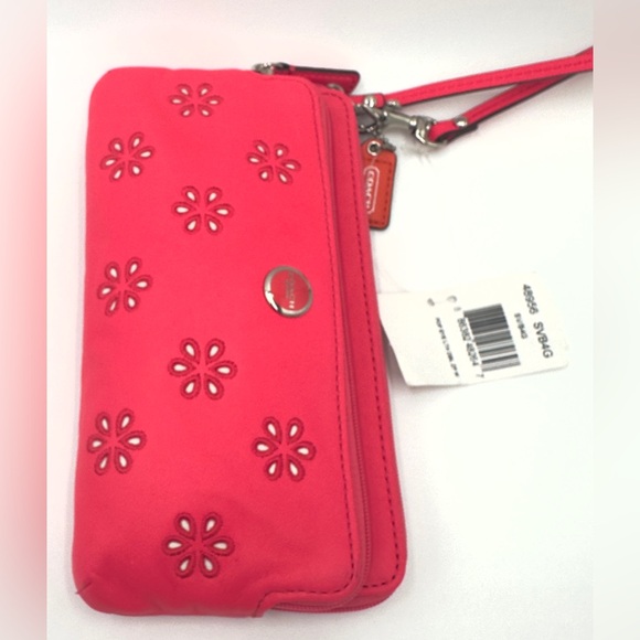 Coach POPPY Flower Eyelet Wrislet Wallet Vintage Pink Orange NWT - Picture 3 of 15